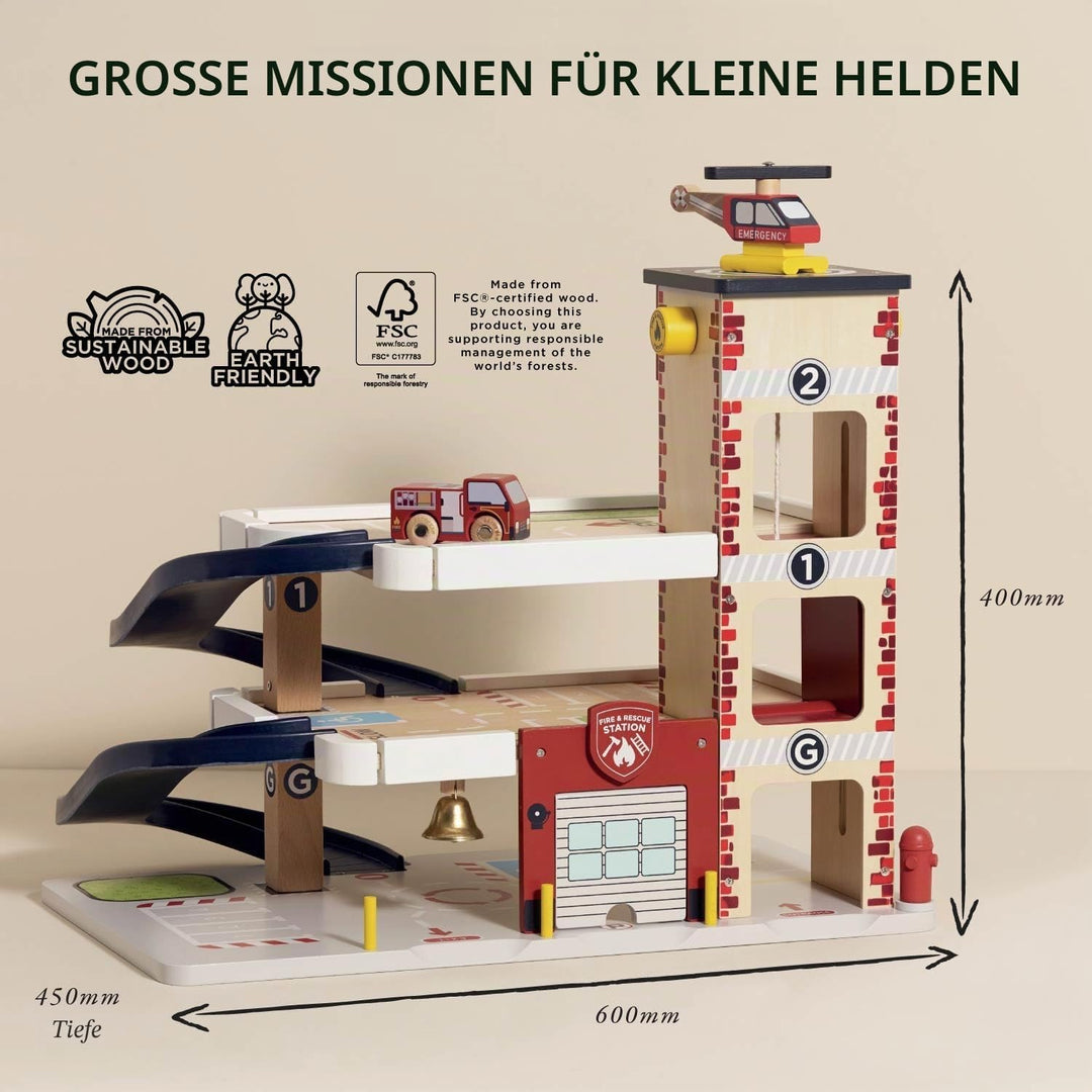 Le Toy Van - TV453 - Spielzeug-Feuerwache für Kinder, 3 Jahre, FSC-zertifiziertes Holz, inklusive 1