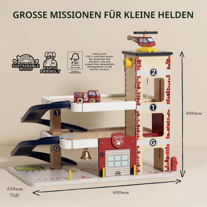 Le Toy Van - TV453 - Spielzeug-Feuerwache für Kinder, 3 Jahre, FSC-zertifiziertes Holz, inklusive 1