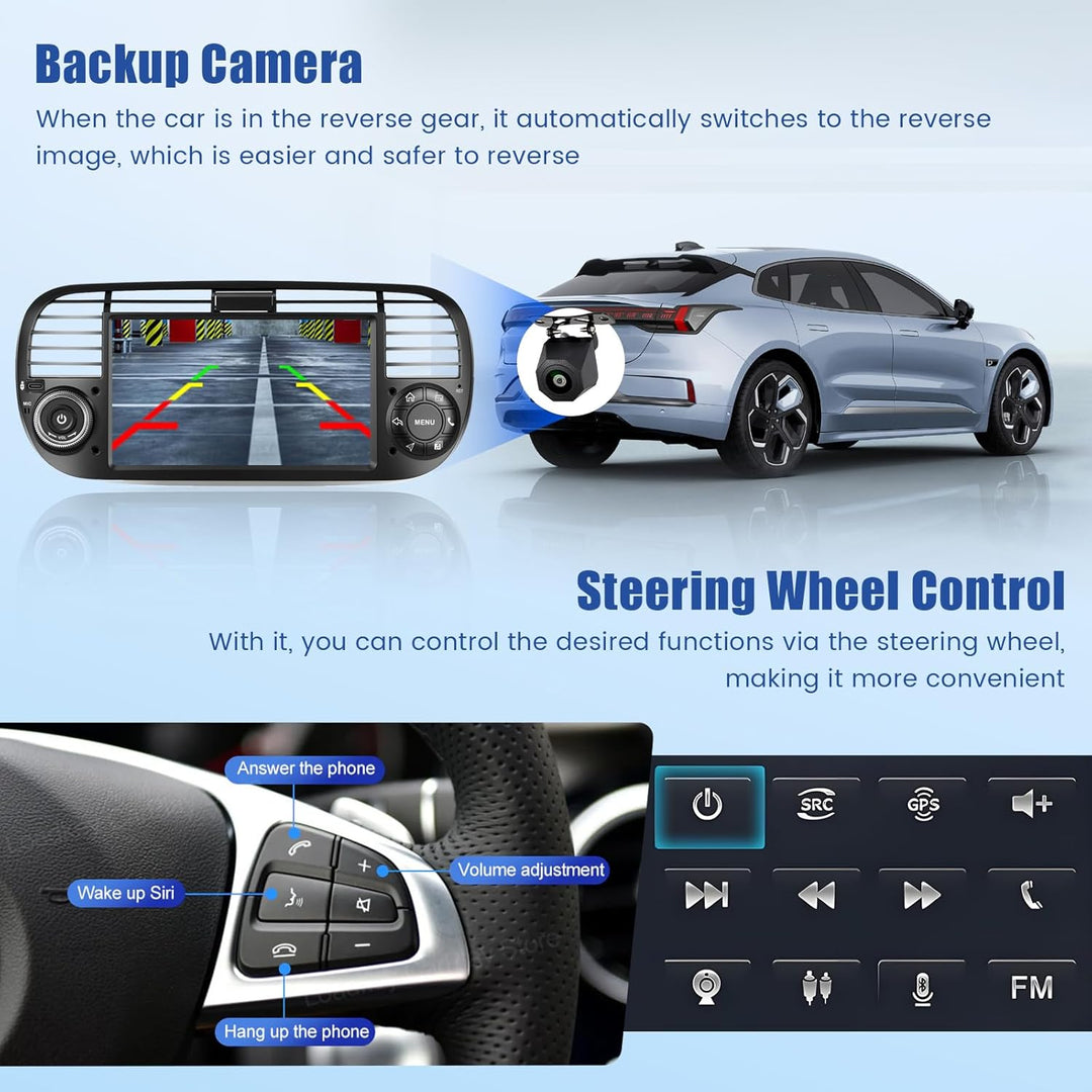 [4G+128G] Inefala Android 15 Autoradio für FIAT 500 2007-2015 mit Wireless Carplay Android, 7 Zoll T