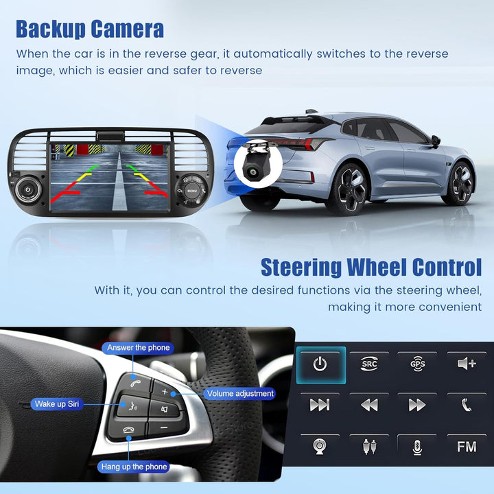 [4G+128G] Inefala Android 15 Autoradio für FIAT 500 2007-2015 mit Wireless Carplay Android, 7 Zoll T