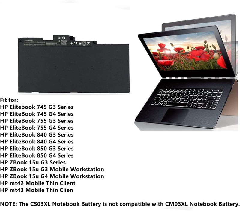 AKKEE CS03XL Laptop Akku für HP EliteBook 850 840 755 745 G3 G4 ZBook 15u G3 G4 Series 800513-001 80