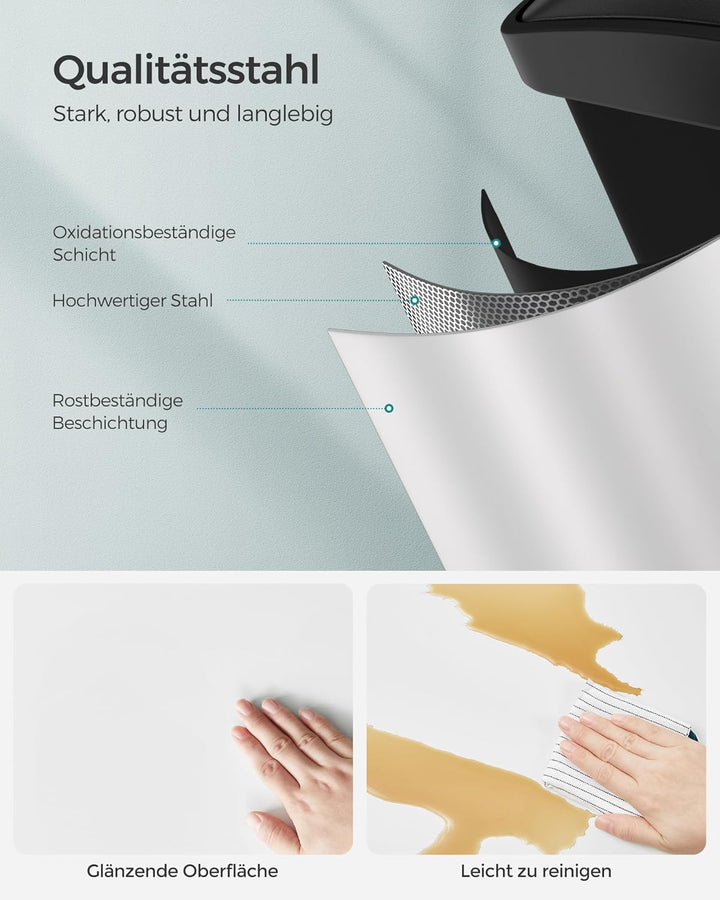 SONGMICS Mülleimer Küche, Mülltrennsystem 3 Fächer, Abfalleimer, 45 Liter Treteimer aus Metall, 3 x