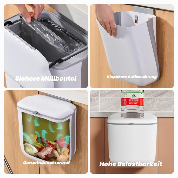 Hängend Mülleimer Küche, Faltbarer Abfalleimer Küche Wasserdicht mit Deckel 10L, PP+TPA, für Camping