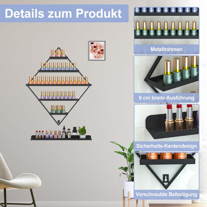 LADOKEE 2 Sets Nagellack Aufbewahrung,Nagellack Organizer Metall Parfum Regal 5 Ebenen Wandmontierte