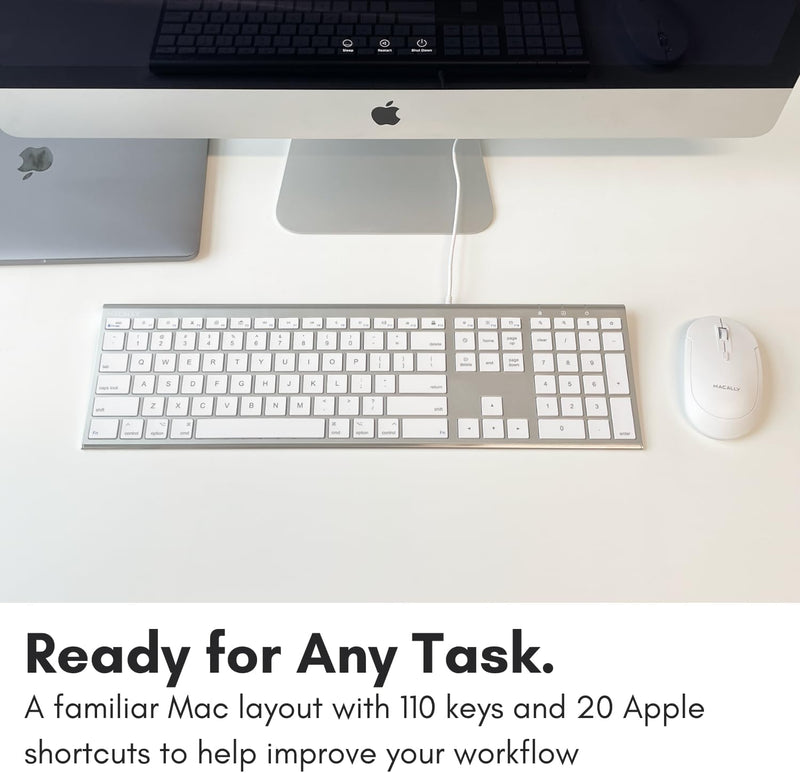 Macally Ultradünne USB-Tastatur mit Kabel, kompatibel mit Apple-Tastatur oder Windows – Tastatur in