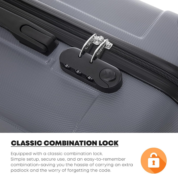 Koffer Suitcase M Grau, Trolley Reisekoffer, Rollkoffer Handgepäck, Kabinenkoffer mit 4 Rollen 360°,