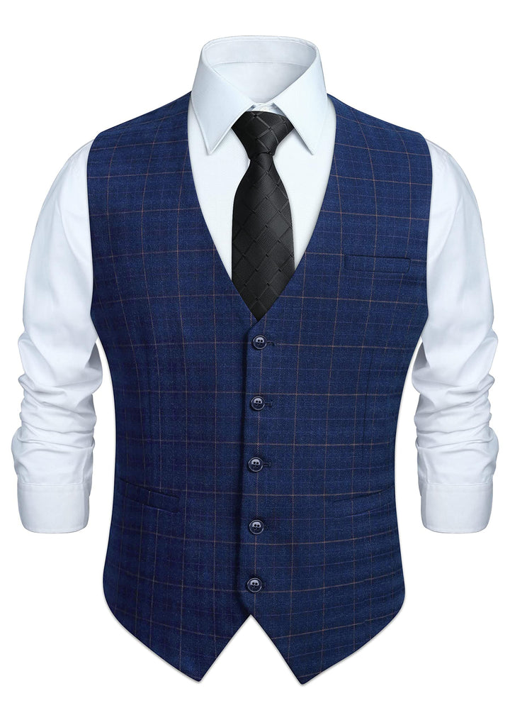 HISDERN Manner Formale Hochzeitsfeier Weste Baumwolle Plaid Kleid Anzug Weste für Herren Blau XS, Bl