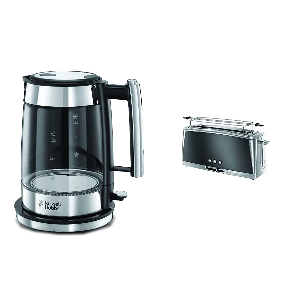 Russell Hobbs Wasserkocher, Glas Elegance, 1.7l, 200W, LED Beleuchtung, Edelstahl, Wasserstandsanzei
