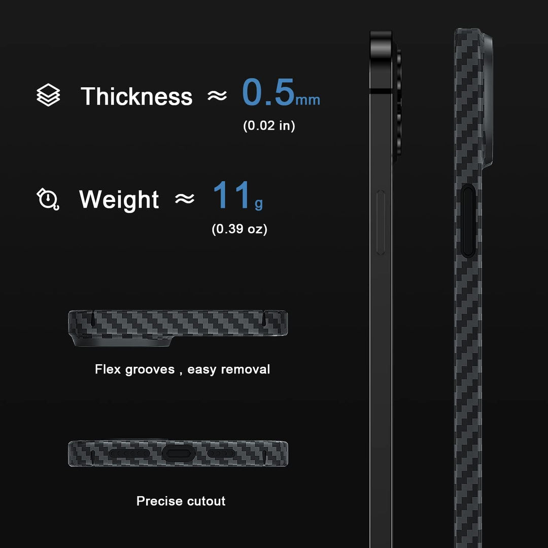 memumi Carbon Hülle für iPhone 14, 0,5 mm Superdünne, Hülle aus echter Aramidfaser [100% Aramidfaser
