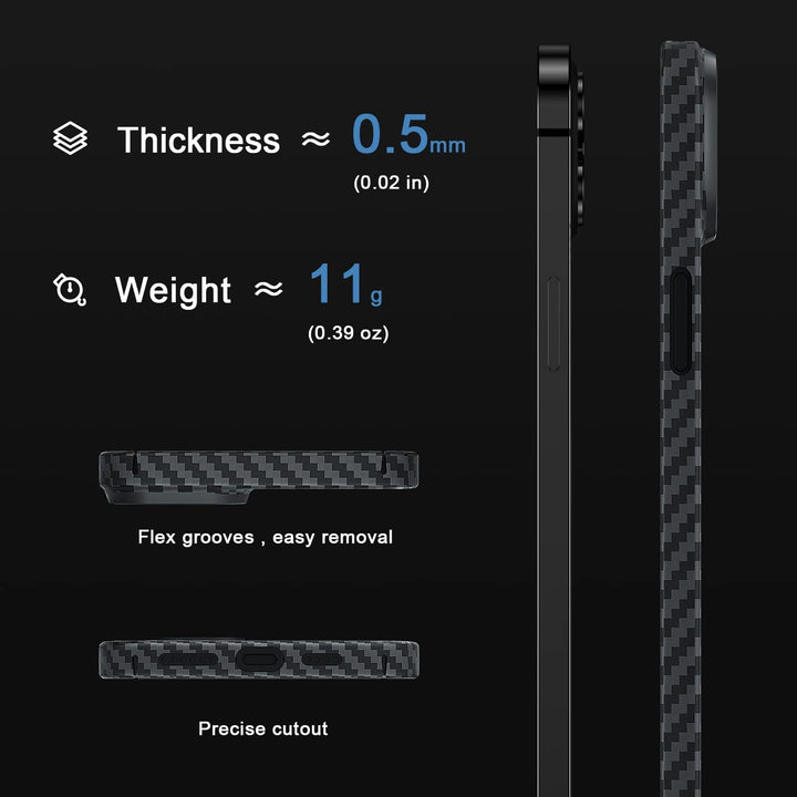 memumi Carbon Hülle für iPhone 14, 0,5 mm Superdünne, Hülle aus echter Aramidfaser [100% Aramidfaser