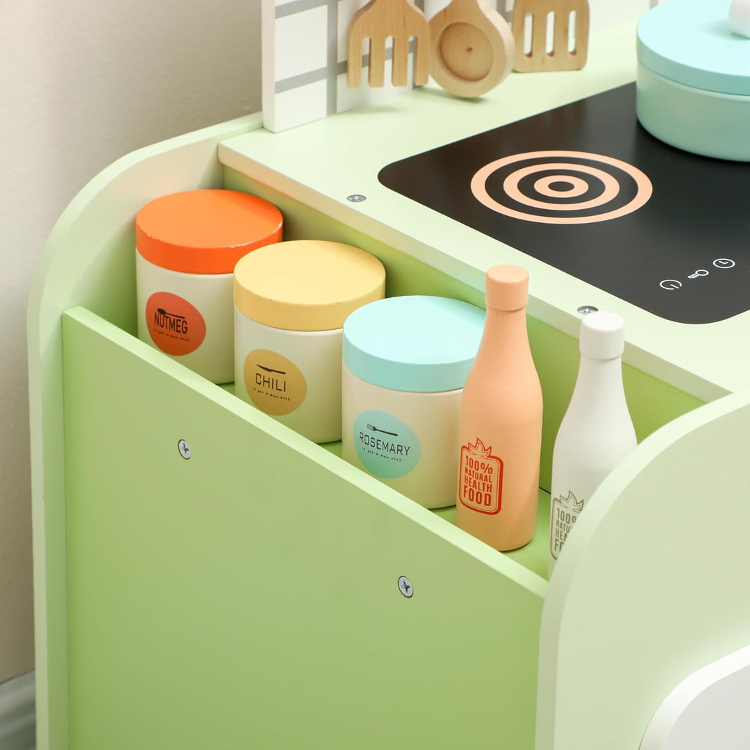 AIYAPLAY Kinderküche Spielküche mit Mikrowelle Spüle und Zubehör Spielzeugküche Puppenküche Spielset