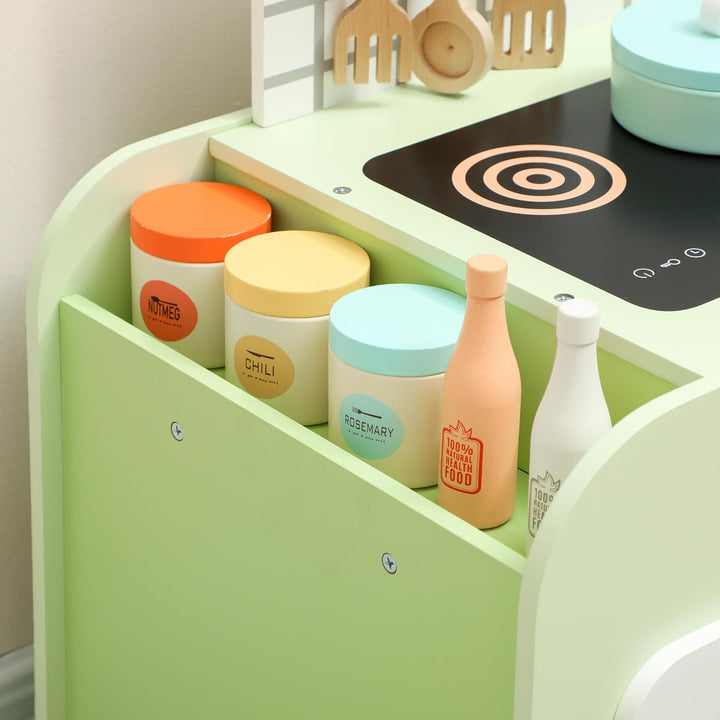 AIYAPLAY Kinderküche Spielküche mit Mikrowelle Spüle und Zubehör Spielzeugküche Puppenküche Spielset