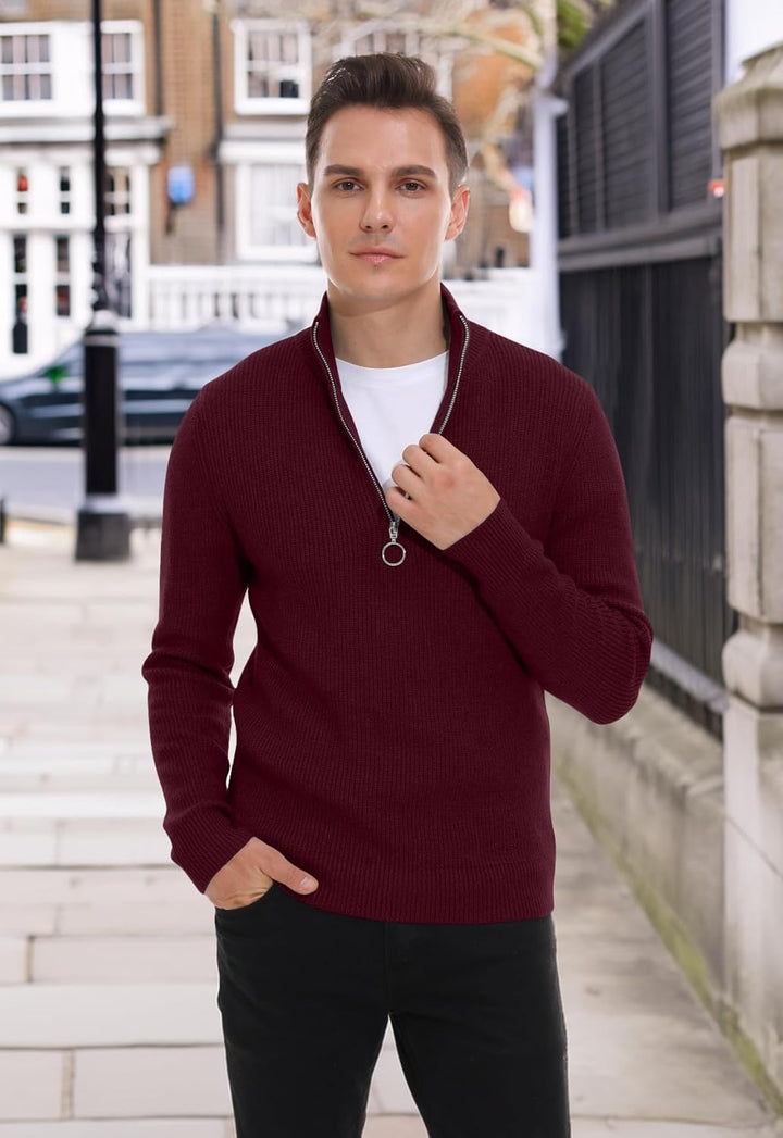 Hisir Pullover Herren Strickpullover 1/4 Zip Pulli Männer, Bequem Weich Warmer Winter Pullover für M