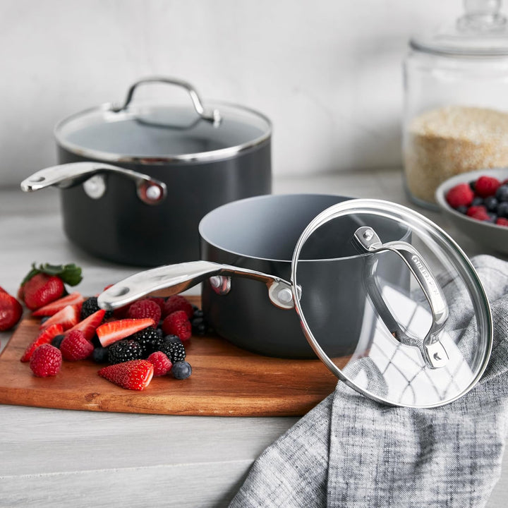 GreenPan Valencia Pro Harteloxierte Gesunde Keramik Antihaft 16cm & 20cm Kochtopf Set, 2 Stück Set,