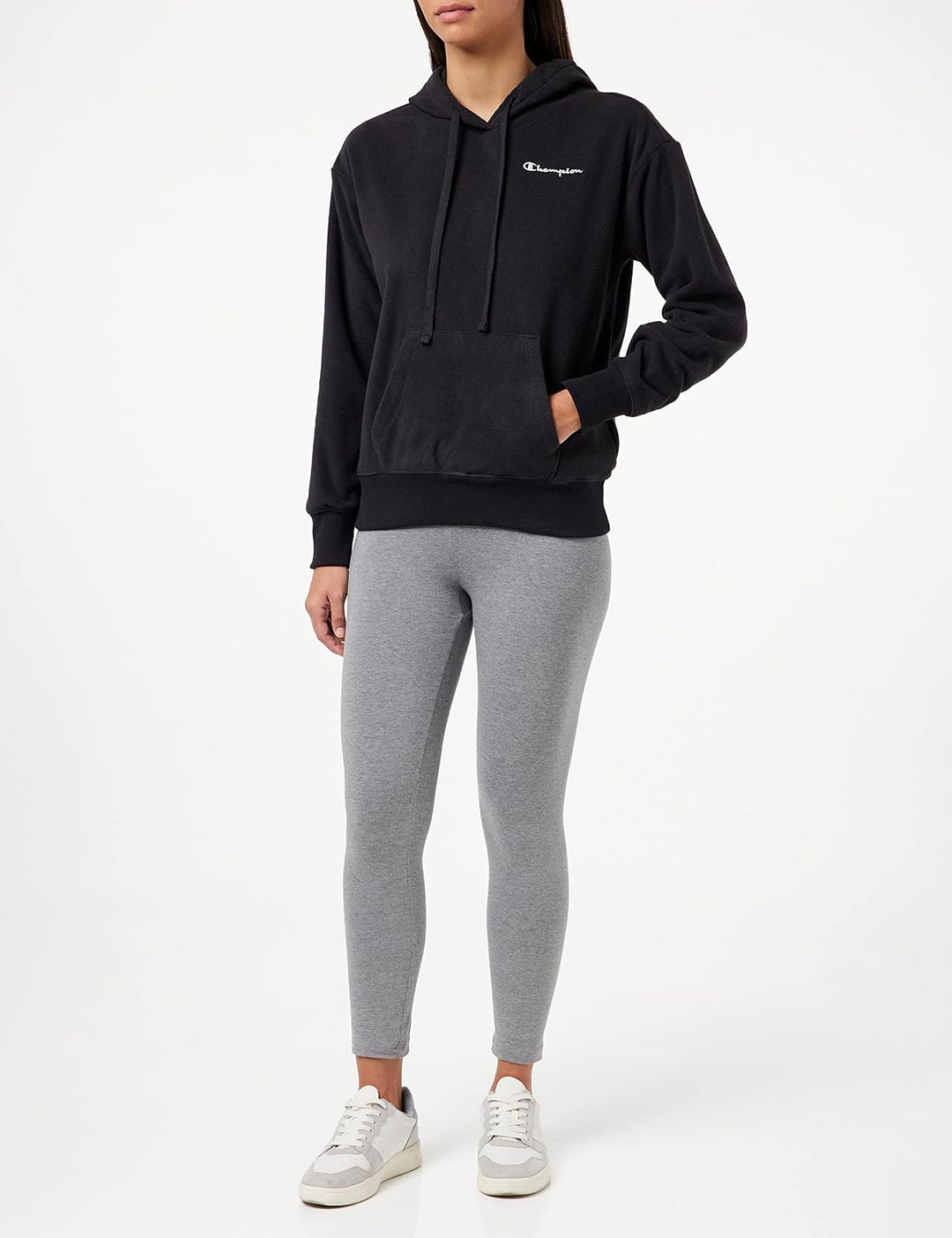 Champion Damen American Classics-Small Script Logo Polar Fleece Hooded Sweatshirt S Schwarz, S Schwa