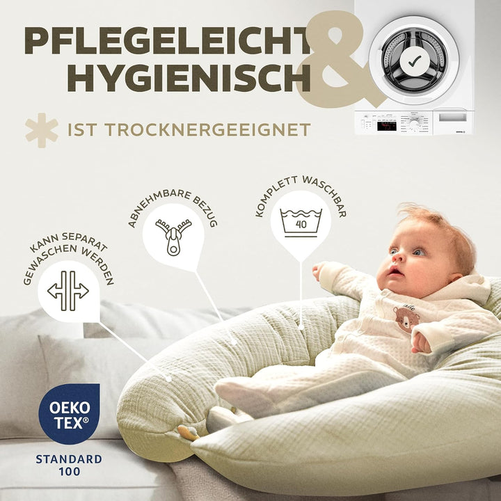 sei Design Stillkissen XXL Mikroperlen-Füllung mit Musselin-Bezug aus Baumwolle [100% Bio-Baumwolle