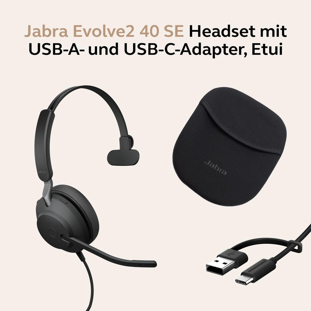 Jabra Evolve2 40 SE - USB-C/A schnurgebundenes Mono Headset | Zertifiziert für UC-Platformen | Mono