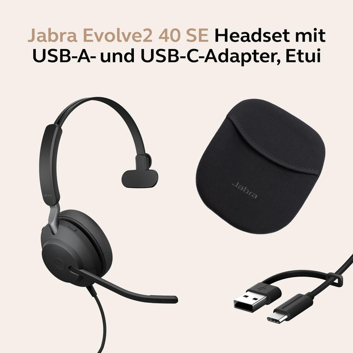 Jabra Evolve2 40 SE - USB-C/A schnurgebundenes Mono Headset | Zertifiziert für UC-Platformen | Mono