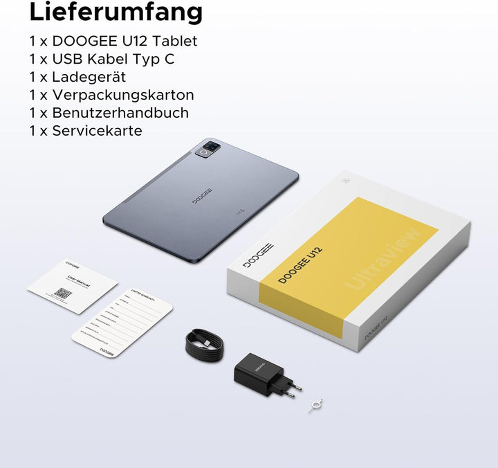 DOOGEE U12 Android 16 Tablet 12 Zoll, 9000mAh, 90Hz Display, Gemini AI, UNISOC T7255 Octa Core Table