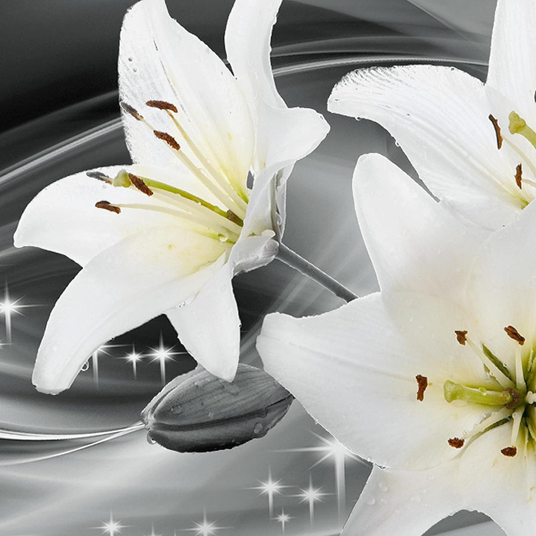 Runa Art Wandbilder Blumen Lilien 5 Teilig Bild auf Vlies Leinwand Deko Wohnzimmer Abstrakt Grau 200