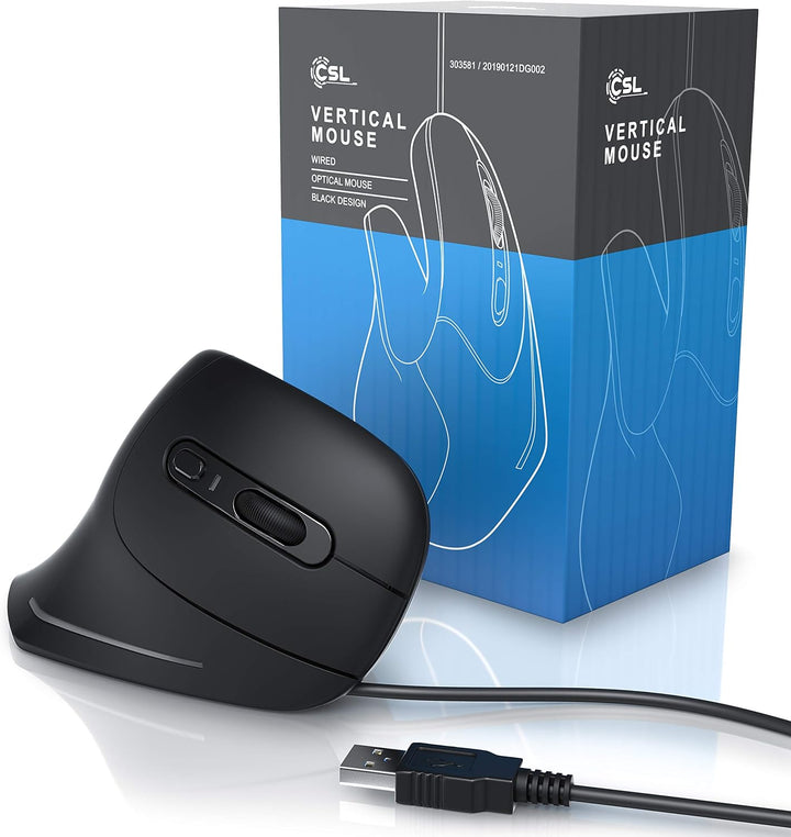CSL - optische Maus - Mouse Vertikale Ausführung - Computermaus USB kabelgebunden - 800-3200 DPI - V