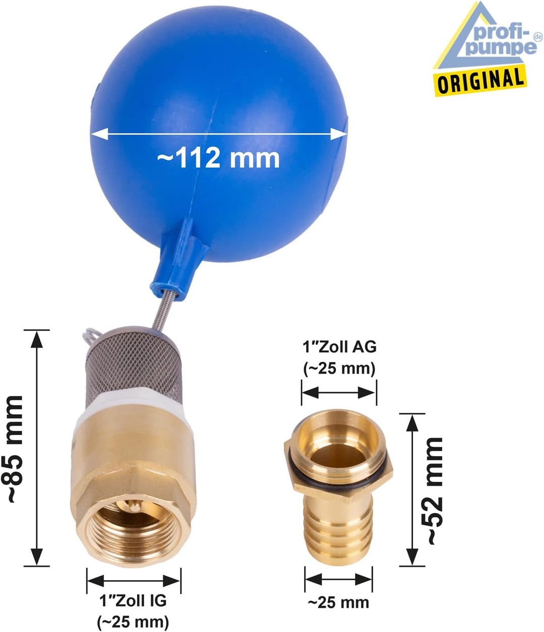 AMUR Stahl Ansaug-Set 2 ohne Schlauch mit Rückschlagventil für Kreiselpumpen, Messing Anschlussteile