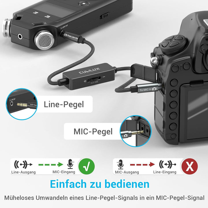 Cubilux 3,5 mm TRS Line Out zu Mikrofon In Attenuator Kabel, Line Level zu Mic Level Dämpfung mit Ro