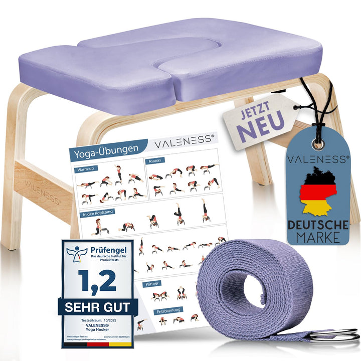 Yoga Kopfstandhocker - Hochwertiger Yoga Hocker inkl. Yogagurt, Yogablock & Übungsposter - Yoga Stuh