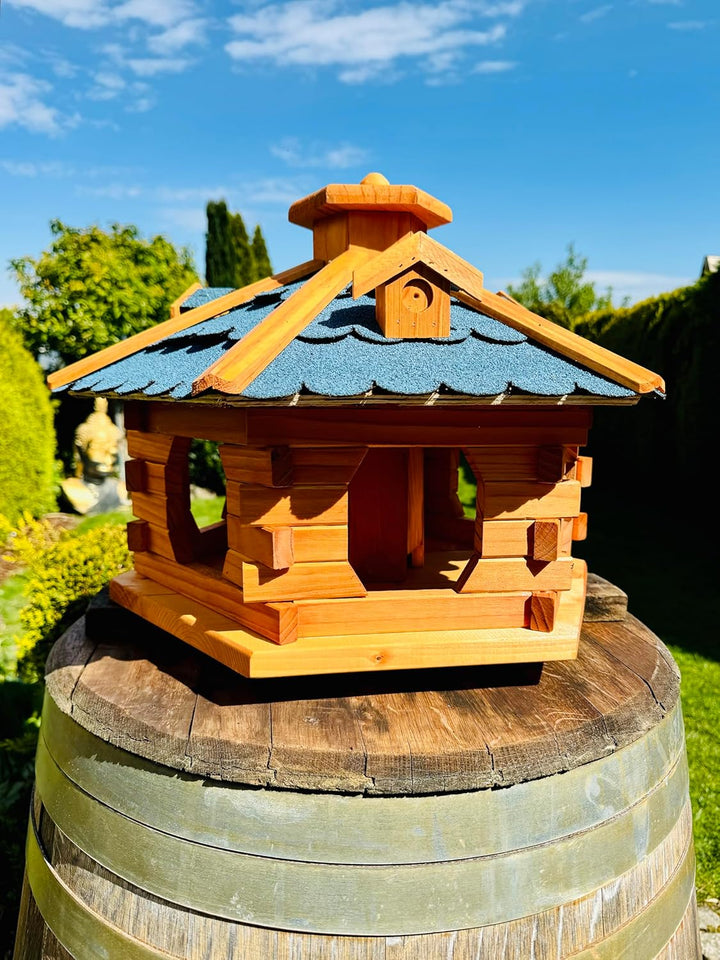 Handgefertigtes Sechseck Vogelhaus aus Holz wetterfest M - XXL mit und ohne StänderI Futterhaus I Fu