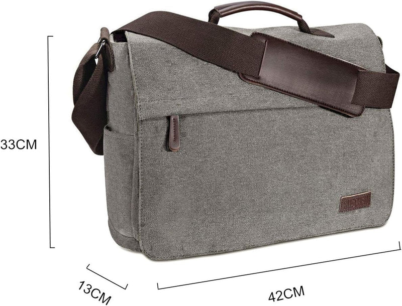 Ruschen Umhängetasche Herren aus Canvas, Hochwertige Herrentasche, Laptoptasche für 15,6 Zoll Laptop