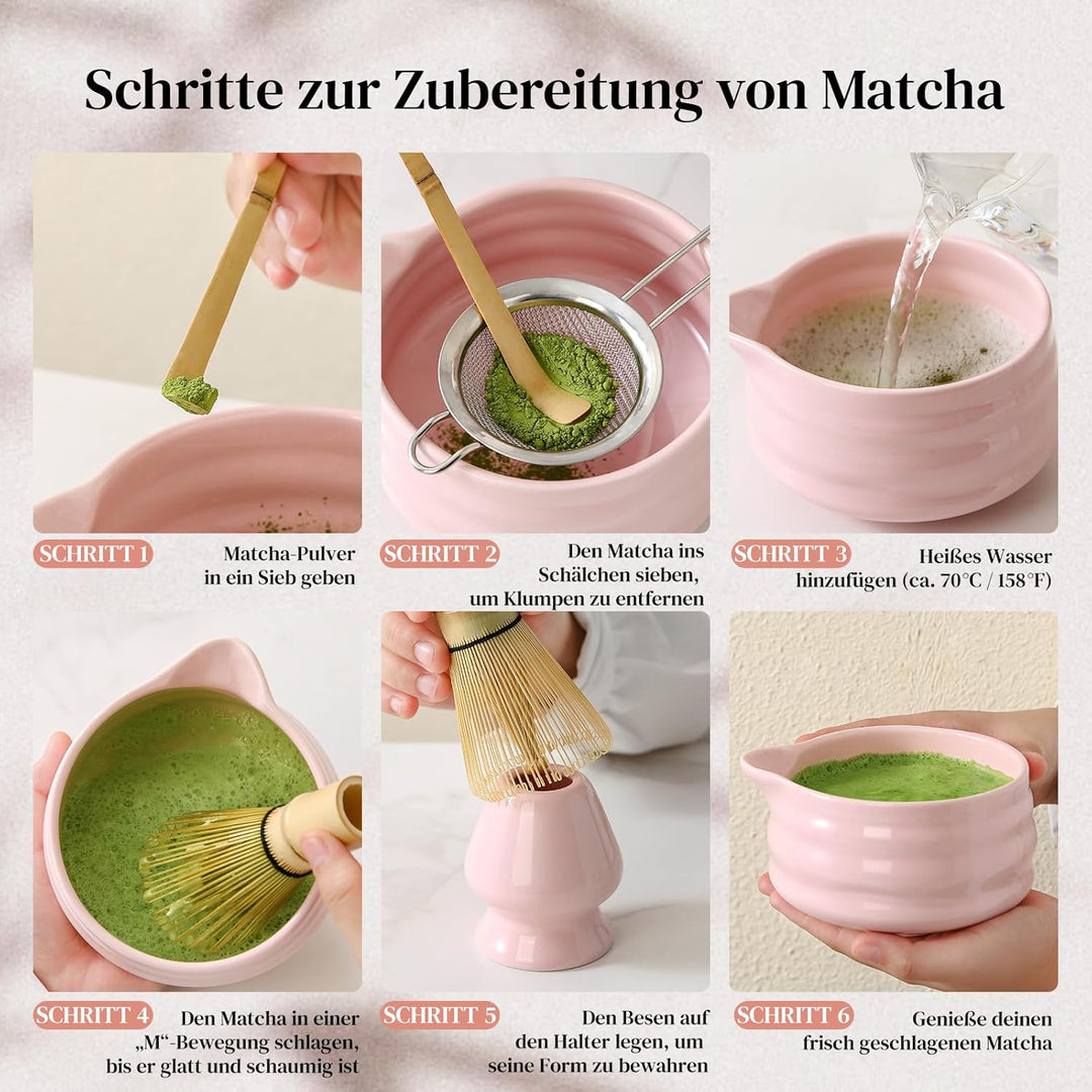 DOWAN Matcha Set, 7 Stück Matcha Tee Set, Matcha Zubehör Rosa, Matcha Schale mit Ausgiesser, Matcha
