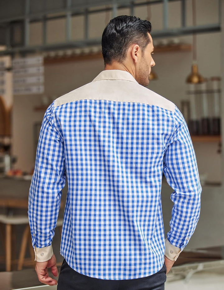 COOFANDY Hemd Herren Langarm Trachtenhemd Kariertes Oktoberfest Hemd Freizeithemd Karohemden Herrenh