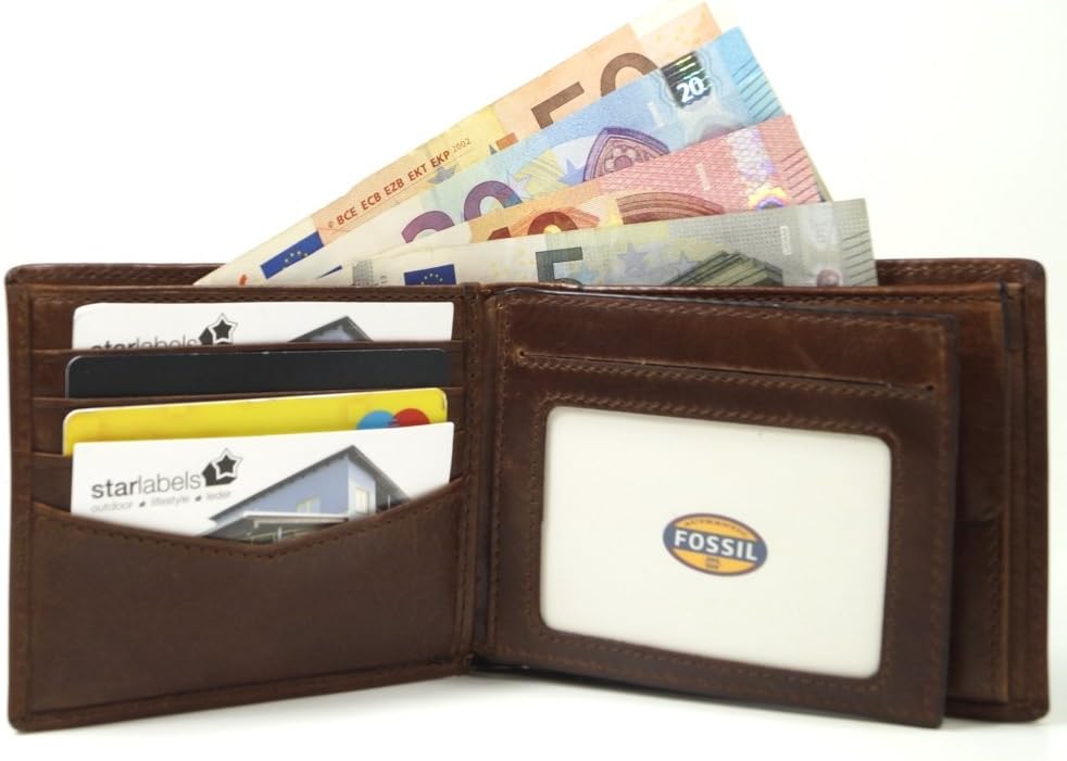 Fossil Herren Ryan Leather Bifold Geldbörse 11,43 cm L x 2,54 cm B x 9,525 cm H Dunkelbraun, Dunkelb