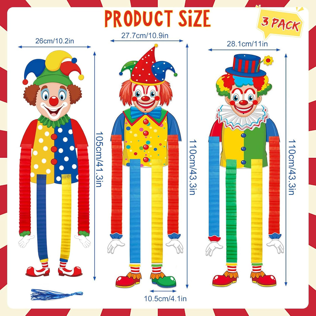 3pcs Clown Deko Karneval,Clown Banner Karneval,Clown Deko Hängend,Clown Luftschlangen Karneval Girla