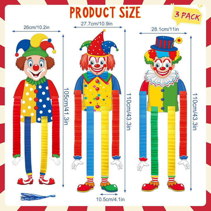 3pcs Clown Deko Karneval,Clown Banner Karneval,Clown Deko Hängend,Clown Luftschlangen Karneval Girla