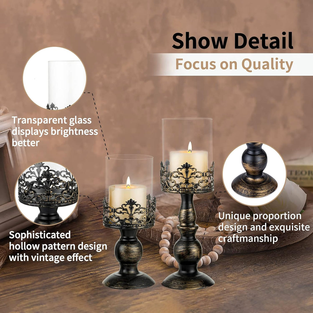 NUPTIO Kerzenständer Stumpenkerzen Schwarz Kerzenhalter: Set mit 2 Vintage Deko Gothic Halloween Wei