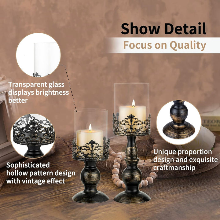 NUPTIO Kerzenständer Stumpenkerzen Schwarz Kerzenhalter: Set mit 2 Vintage Deko Gothic Halloween Wei