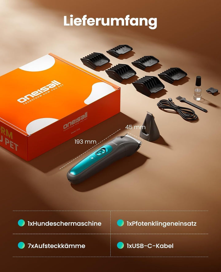 oneisall 2-in-1 Hundeschermaschine & Pfotentrimmer mit LED, Schermaschine Hunde Katze Extra Leise, W