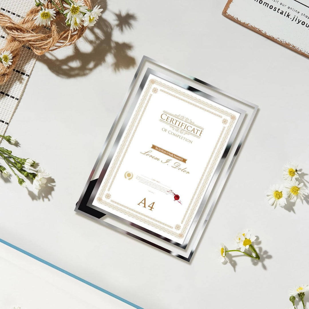 Hoikwo 4er-Set Bilderrahmen DIN A4 Glas – Fotorahmen Silber für Zertifikate, Diplome, Familienfotos
