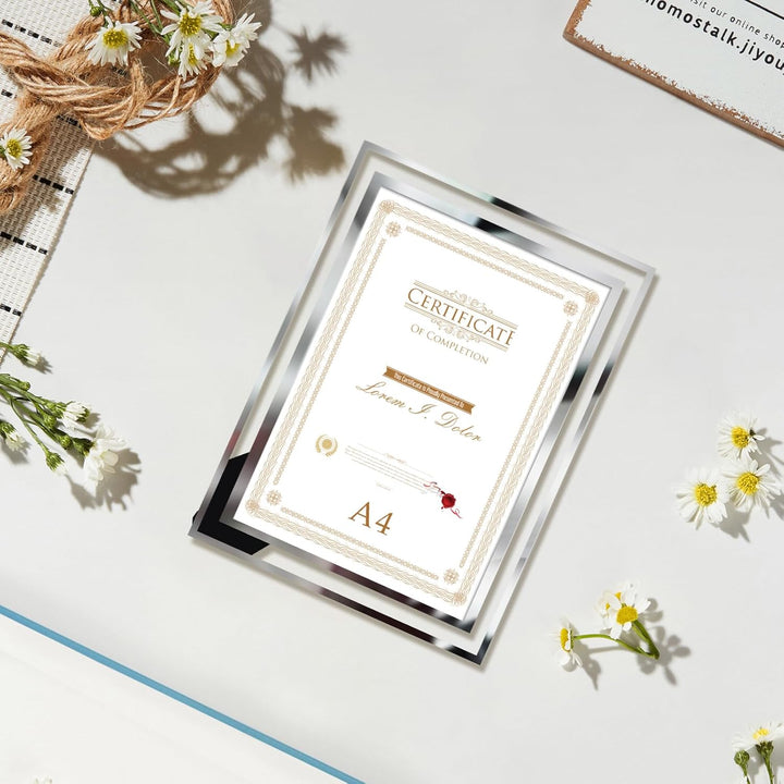 Hoikwo 4er-Set Bilderrahmen DIN A4 Glas – Fotorahmen Silber für Zertifikate, Diplome, Familienfotos