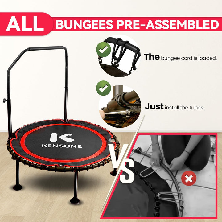 40/48 Zoll Faltbares Rebounder Trampolin für Erwachsene mit Bungee, 450/250 kg leises Indoor-Mini-Tr