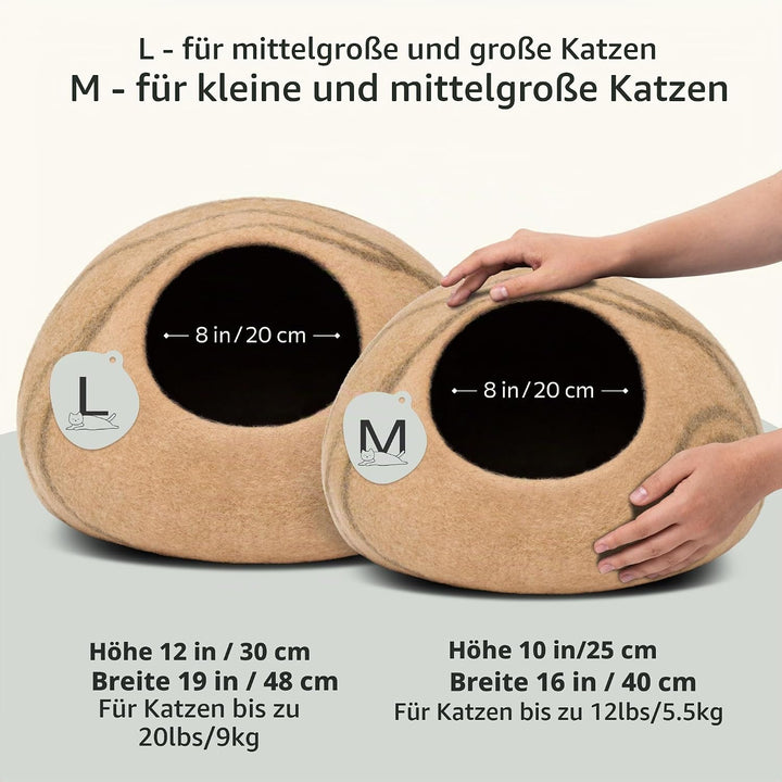 MEOWFIA Katzenbett Höhle – Umweltfreundliche Betten aus 100% Merinowolle für Katzen und Kätzchen (L,
