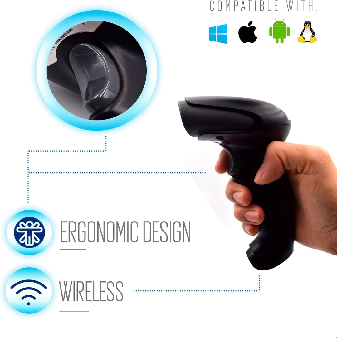 Ewent EW3431 Drahtloser 1D- und 2D-Barcode-Leser, kabelgebundener USB-Barcode-Leser, drahtloser Barc