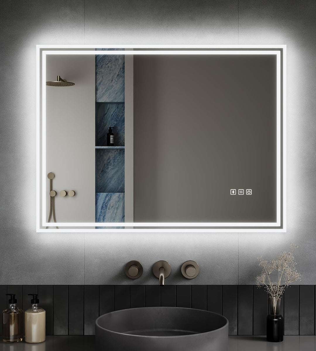 Badspiegel Mit Beleuchtung, 80L x 60B cm - Badezimmerspiegel Mit Beleuchtung, Stufenlose Dimmung, 3-