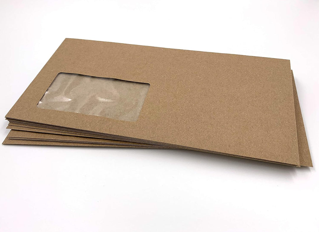 100 Briefumschläge mit Fenster, Design-RC®, aus Recycling-Papier mit kompostierbarem Folienfenster i