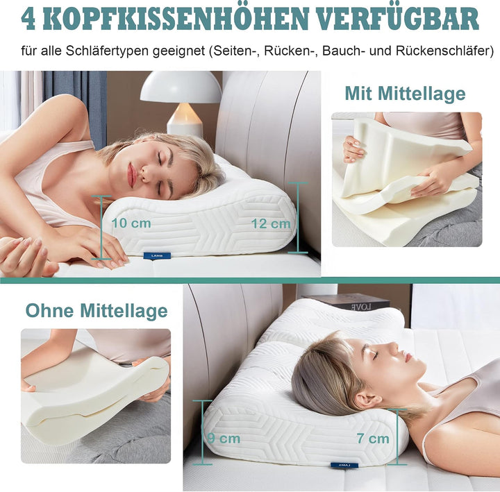 LAMB Höhenverstellbares Memory Foam Kissen, Ergonomisches Kissen | Nackenstützkissen, Seitenschlafki