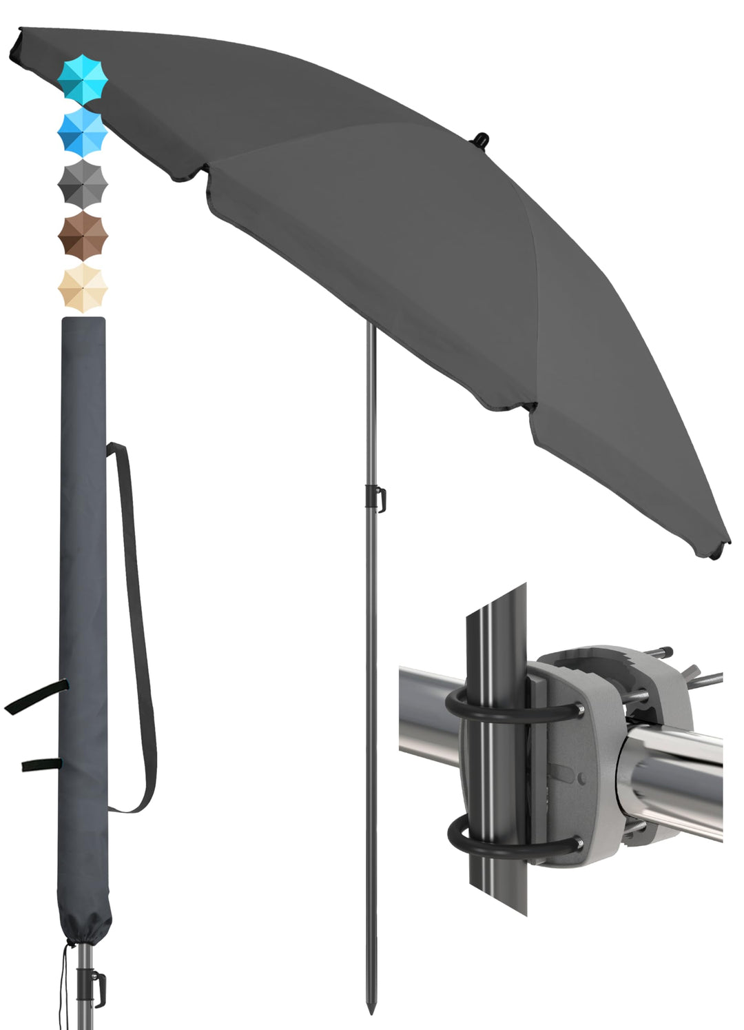 4smile Sonnenschirm Balkon SunnyJoy, 3-in-1 SET, Anthrazit - UPF 50+ Sonnenschirm Ø 180 cm + Sonnens