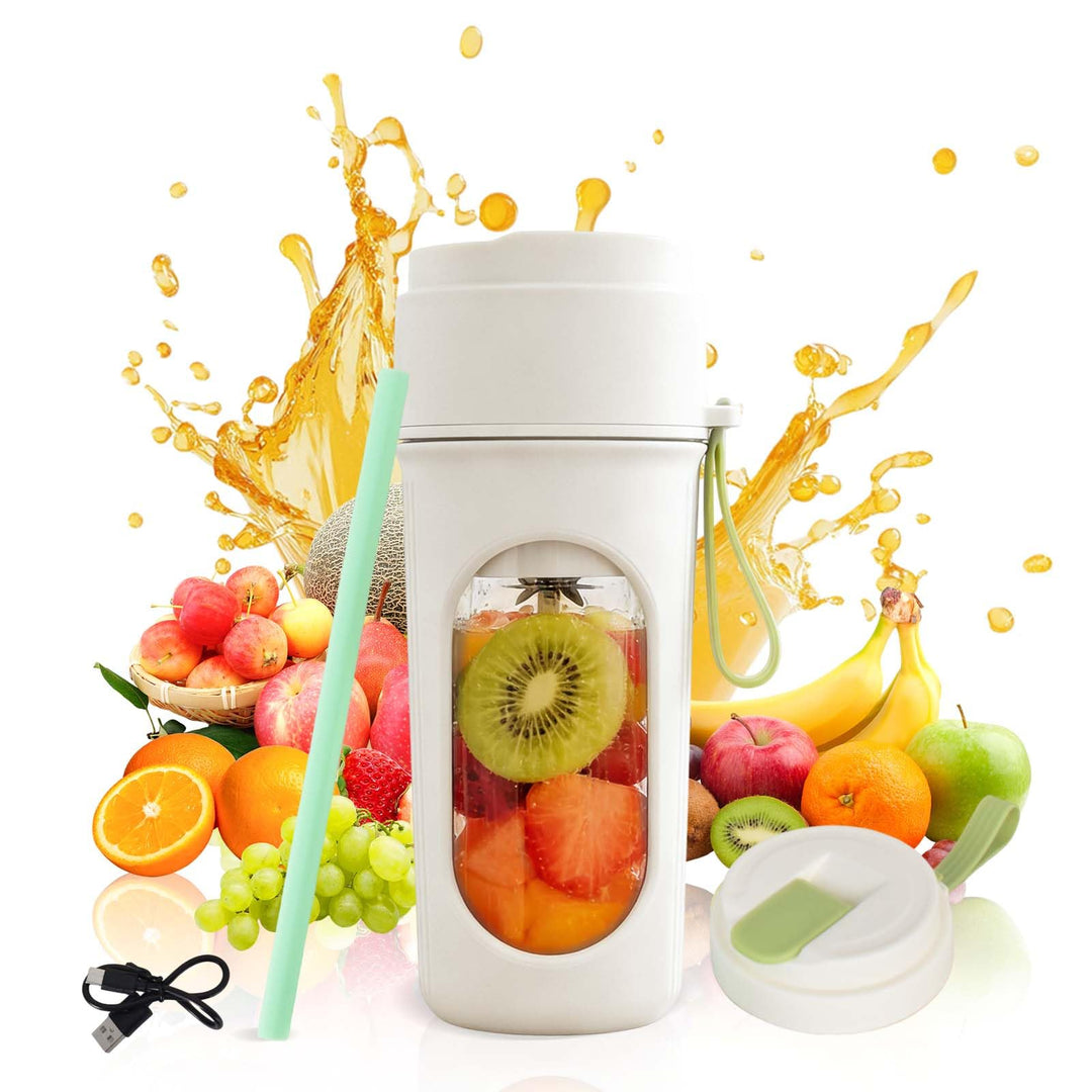 Tragbarer Mixer Smoothie Maker 450ml Mini-Mixer mit Strohhalm, 2 Auslaufsicherer Deckel, 12-Blatt-Ed