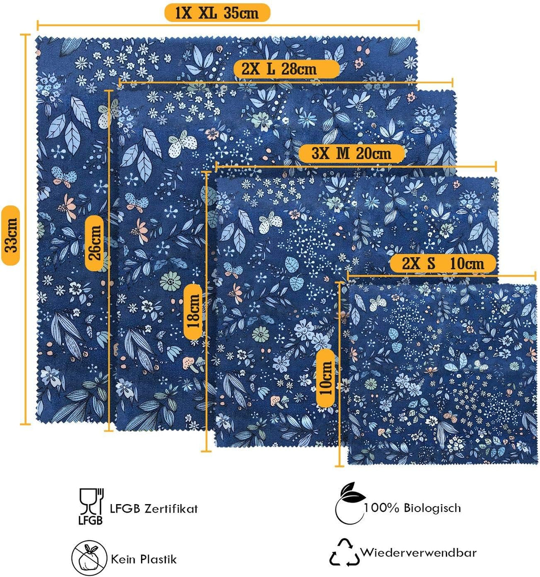 Hanna's Bienenwachstücher 8 Stück Bienenwachstücher für Lebensmittel I Beeswax Wrap I Wachstuch I Wi