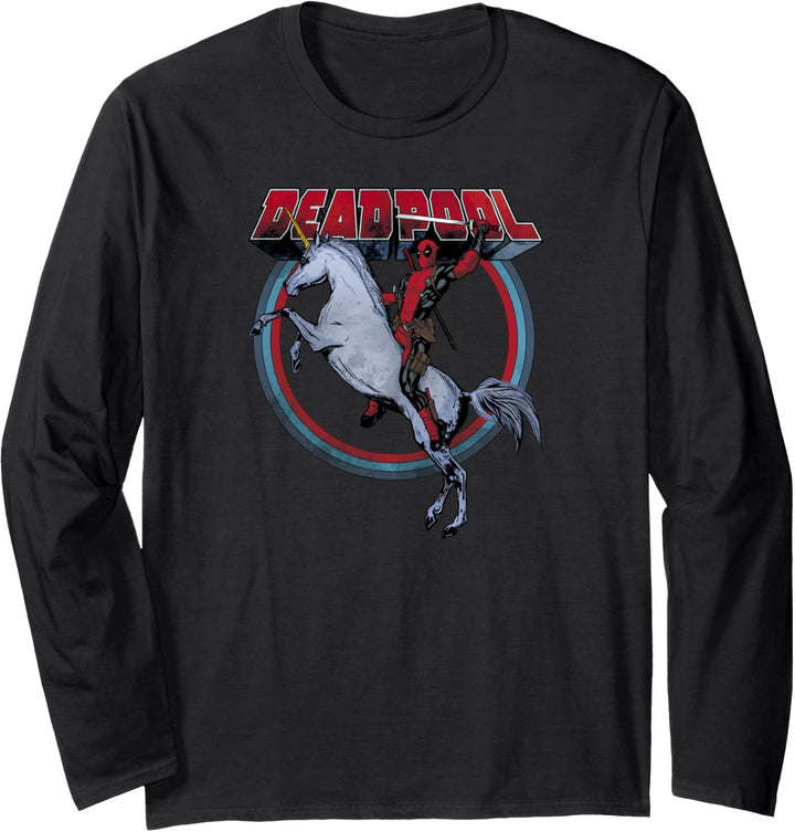 Marvel Deadpool Riding A Unicorn Circle Langarmshirt